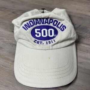 Indianapolis 500 Beige Cotton Adjustable Strapback Hat With Purple Embroidered L